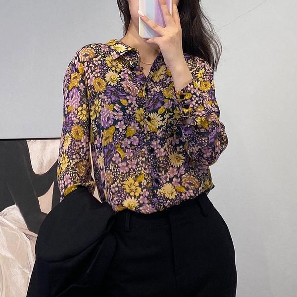 

women shirt rayon printed shirt 2020 fall new temperament fashion women's long sleeve lapel, White