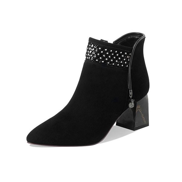 

самые высоких каблуков толстых ботильонов женских туфель женщина замша женские сапоги rystal партия сжатой рабочая лодыжки, Black