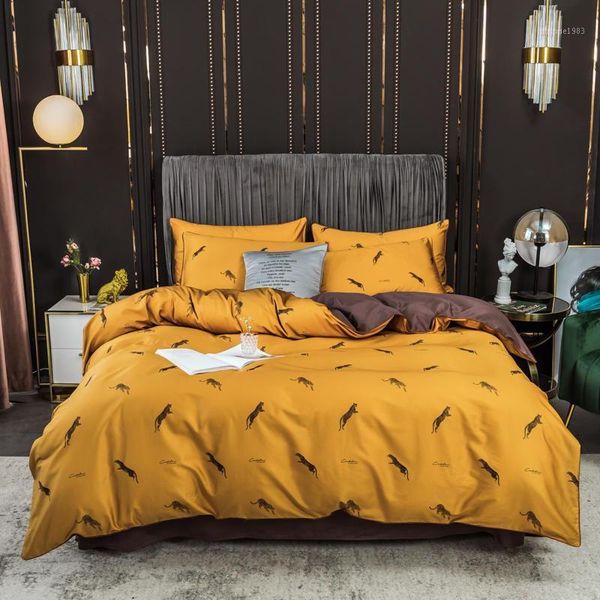 

100%cotton bedding set long-staple cotton yellow duvet cover sheet pillowcase king size bed linen sets reactive printed bed sets1