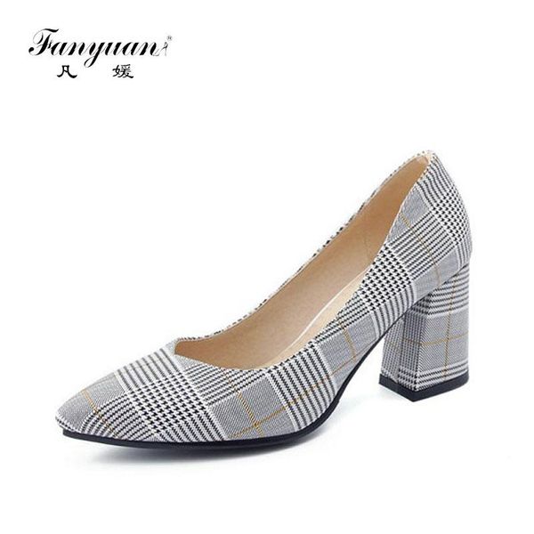 

fanyuan new plaid pointed toe office career heels woman pumps stiletto dress shoes high heels shoes ladies plus size 45 46, Black