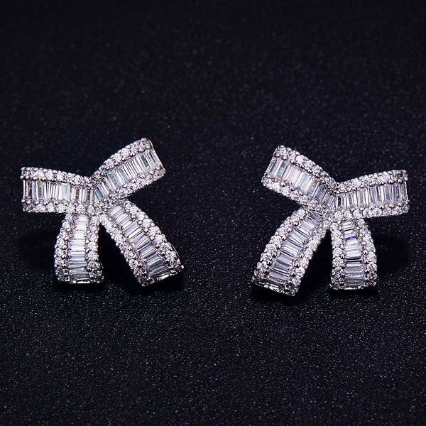 

godki fashion cubic zirconia brilliant elegand stereo hollow bow-knot stud earrings for women earring fashion jewelry, Golden;silver
