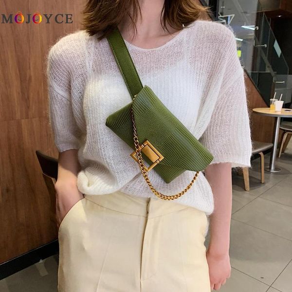 

fashion waist bag two way use ladies chain flap fanny pack solid color pu leather women belt bag