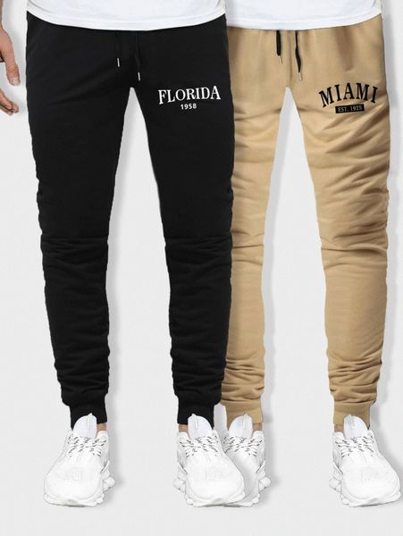 

men 2pcs letter graphic drawstring waist sweatpants z17i#, Black