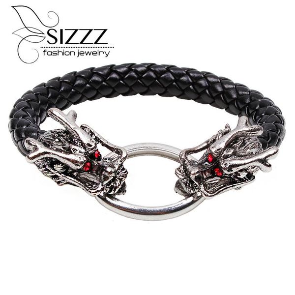 

2019 19cm long european and american style red eye dragon bracelet personalized alloy leather jewelry for men sqceic new_dhbest, Golden;silver