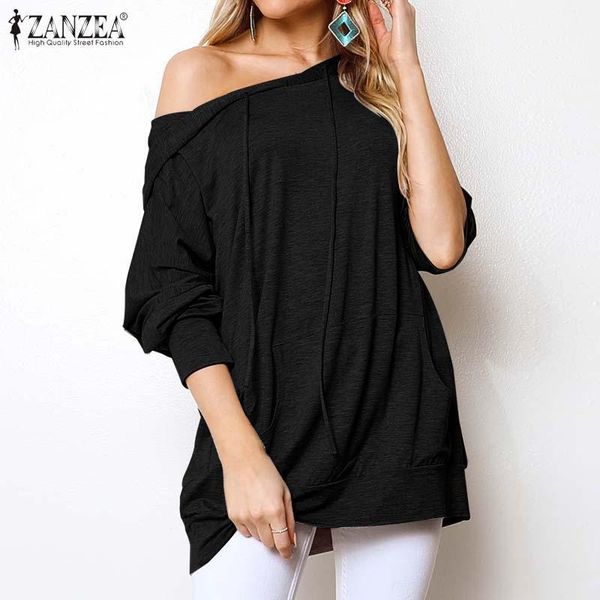 

2019 zanzea women casual loose pockets blouse autumn long sleeve hooded shirts blusas femininas pullovers work office tunic1, White