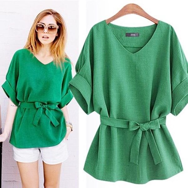 

women's blouses & shirts linen blouse summer women casual loose bow tie bat sleeve blusa feminina plus size 5x clothing, White