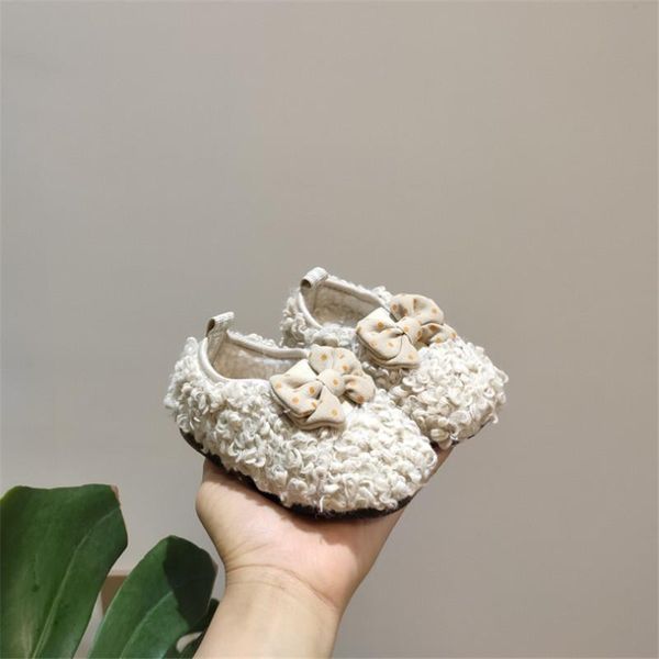 

2020 winter toddler girls shoes lambswool bow knot cute baby shoes soft sole fashion warm kids shoes sqcade pingtoy, Black