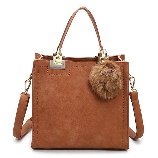 

elegant leather handbags tote for women with fur ball large capacity daily shoulder bag female classical crossbody bags ladies
