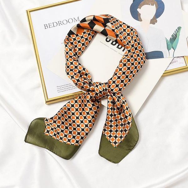 

scarves bright cube square bandana women soft silk foulard neckwear female elegant scarf 2021, Blue;gray