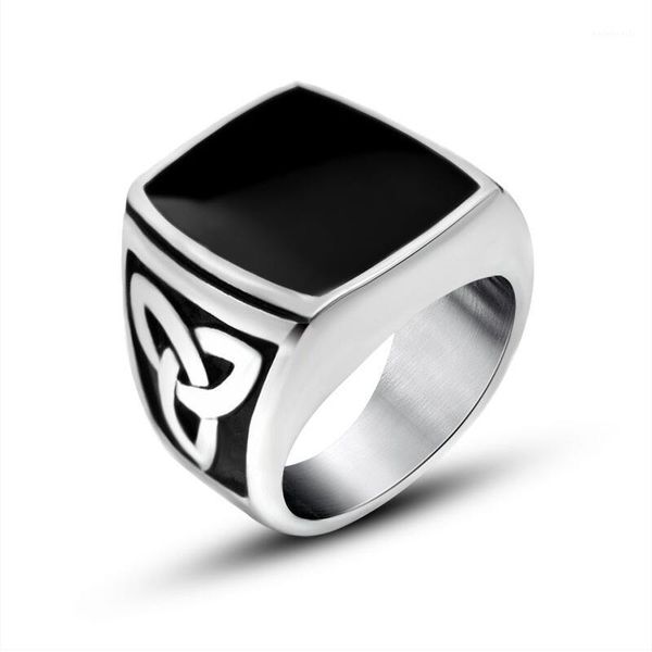 

cluster rings vintage black onyx stone punk titanium steel square ring men silver color for male jewelry wedding party gift1, Golden;silver