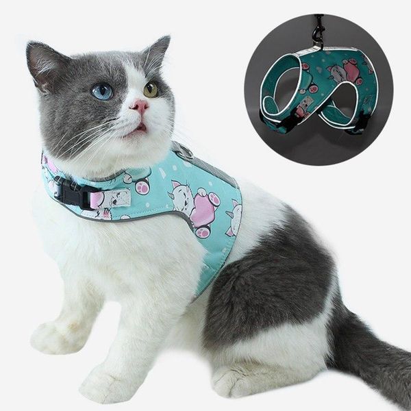 

dog collar harness cat adjustable vest reflective anti-strike chest strap traction walking lead leash1