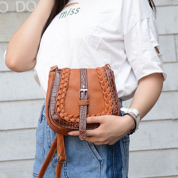 

hollow out brand designer women messenger bag saddle weave girls crossbody clutch retro for lady pu leather casual shoulder bag