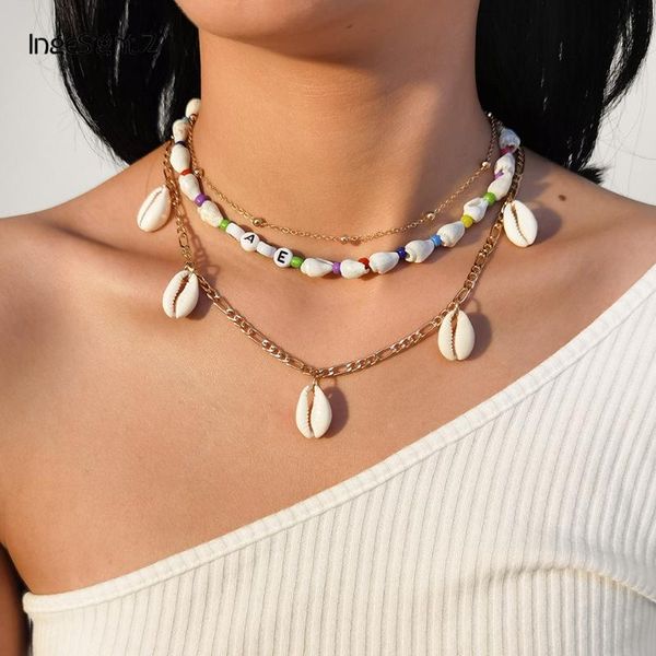 

ingesight.z 3pcs/set boho summer beach shell conch pendant necklace charm letter babe choker necklaces collar for women jewelry, Silver