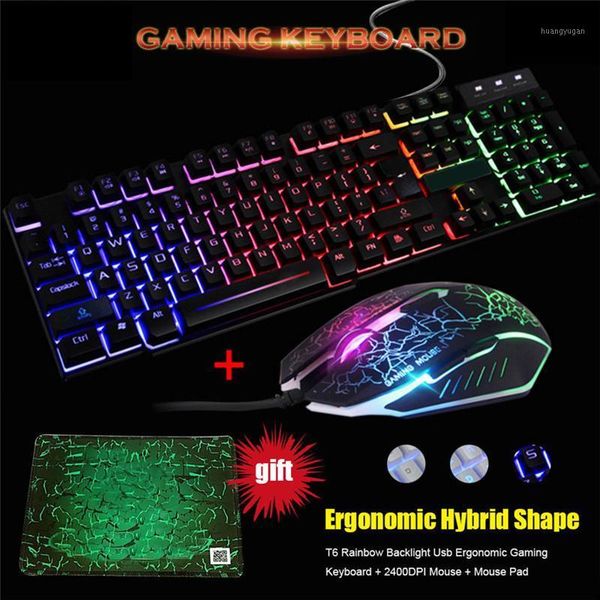 

wired led backlit multimedia ergonomic usb gaming keyboard mouse combo illuminated optical gamer mouse sets + pad1