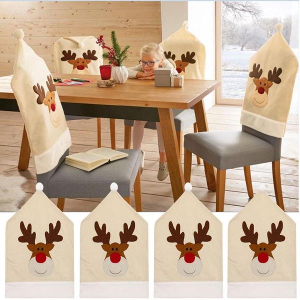 

4pc merry christmas decorations for home 2020 deer hat chair covers christmas decor dinner chair xmas cap sets ornament 2020