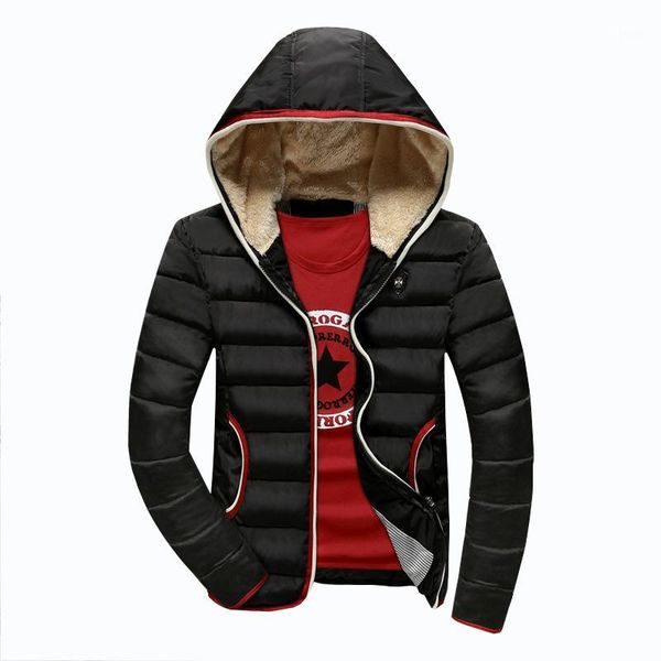 

winter new men cotton thick warm parka fashion male casual slim jacket solid baggy outerwear plus size coat cyl441, Black