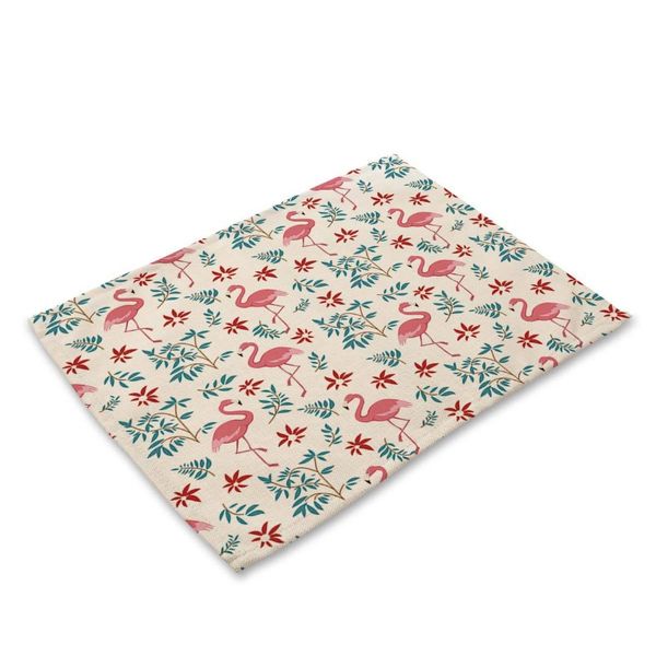 

зеленое растение цветок фламинго птица столицы пристанистые тропические стиль банановой лист дизайн коврик ткань метки набор столовая изоляц