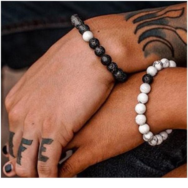 

couple bracelet/paired bracelets for women men black and white natural stone beads bracelets & bangles lovers fashion jlldmk