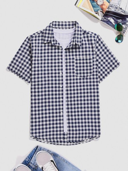 

men gingham print shirt without tee 38i5#, White;black