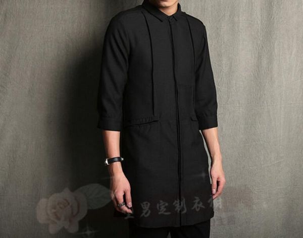 

4xl / summer male new fashion during long linen shirt sleeves in the dark coat, White;black
