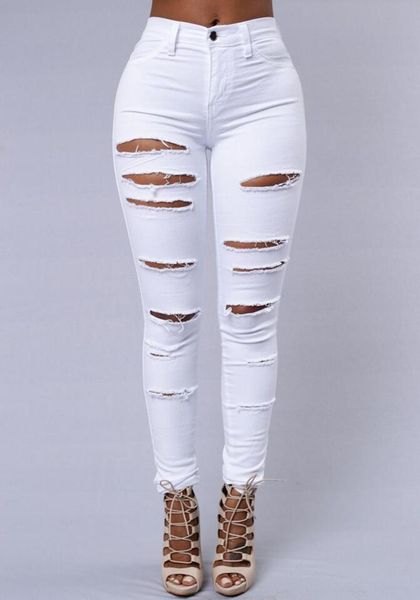 

women's jeans 2021 fall skinny women denim pants holes destroyed knee pencil casual trousers black white stretch ripped, Blue