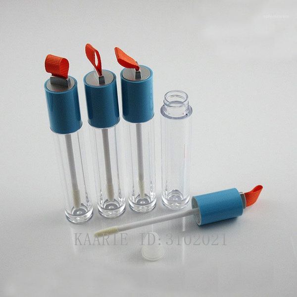

9ml 30/60pcs empty satin cosmetic lip gloss tube,diy lip bottle with blue lid,round lipgloss refillable containers package1