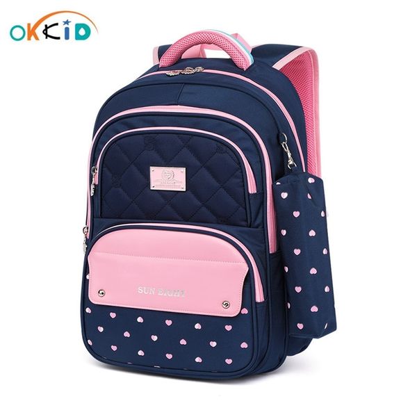 

okkid elementary school bags for girls polka dot bookbag kids cute pen pencil bag school girl student school backpack child gift lj201029