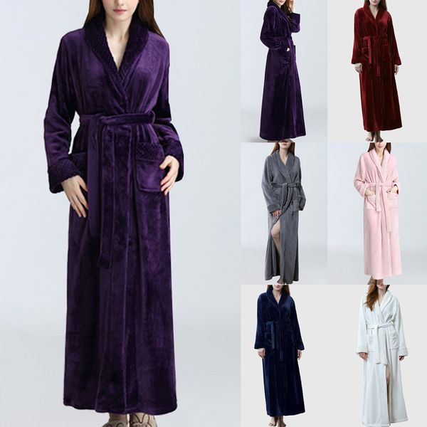 Satışa Kadın Erkek Ipek Flanel Uzun Kimono Bornoz Kış Sıcak Banyo Robe Femme Sabahlık Elbise Nedime Elbiseler Gelin Düğün 201109