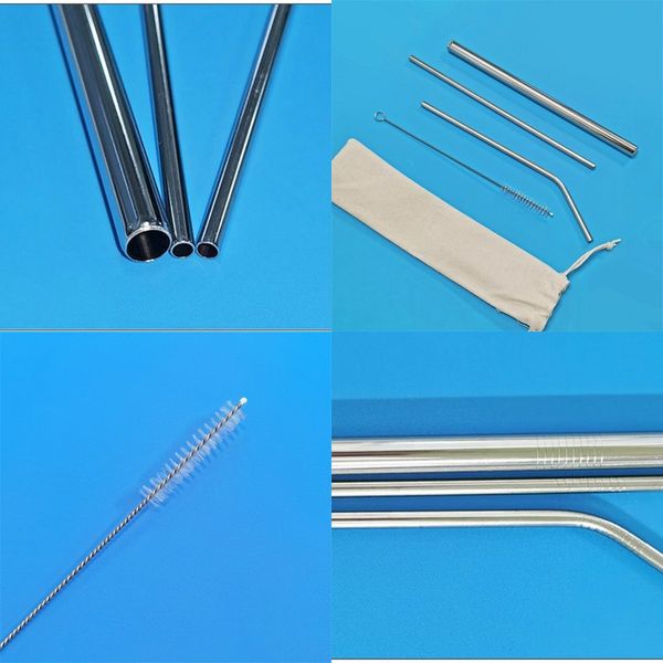 

stainless steel straw straight bend tubularis cleaning brush 4 piece set metal straws metallic color coffee drinks suction tubes 2 9km g2