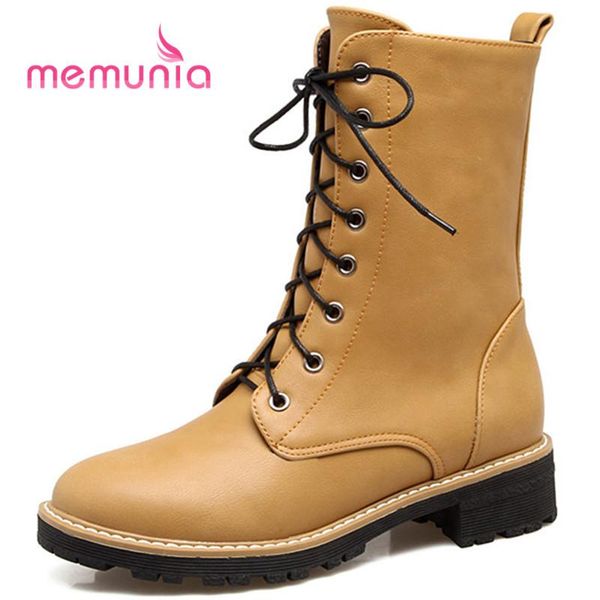 

boots memunia big size 34-43 simple lace up women comfortable low heel fashion 2021 cross tied ankle, Black