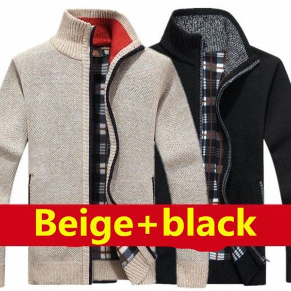 

men's jackets autumn winter 2pcs jacket men knitting beige+black business casual sweater coats cardigan slim fit knitwear outwear warm, Black;brown
