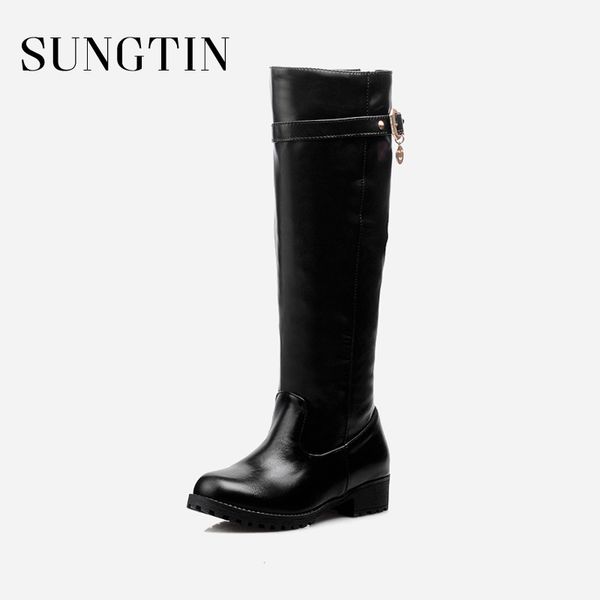 

boots sungtin pu women winter fashion solid black keep warm short plush riding ladies casual plus size flat long