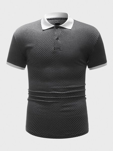 

men allover print contrast collar polo shirt t8ts#, White;black