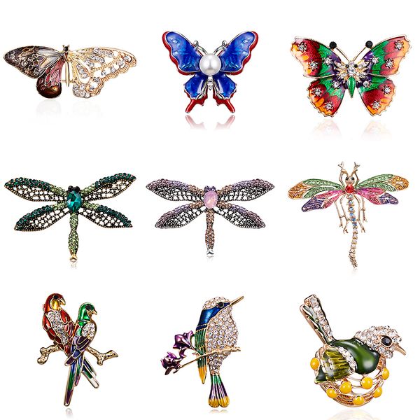 

crystal vintage butterfly dragonfly brooches women large birds insect brooch fashion dress coat accessories cute, Gray