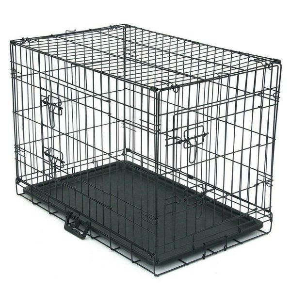 

20" dog crate kennel folding metal pet cage 1-2 door indoor outdoor black
