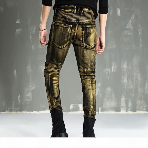 

tide brand men's trousers and the european high-end paint coating male slim stretch jeans locomotive so cool pants, Blue