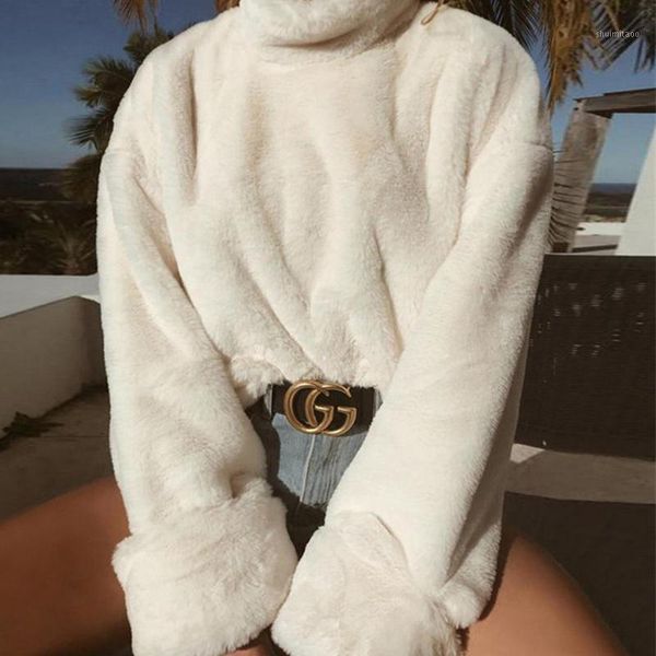

women fleece pullover female sweatshirts plush turtleneck pullover fashion coat ladies warm winter 2020 new1, Black