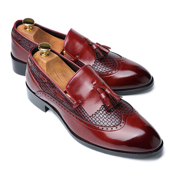 

2020 men tassel loafers italian dress shoes casual loafer for men slip-on wedding party shoes male designer leather, Black