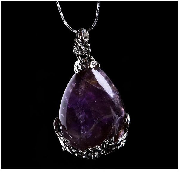 

1pc natural crystal mineral ornament water drop pendant guardian precious fashion couple pendant necklace pendant gift qylepg, Black