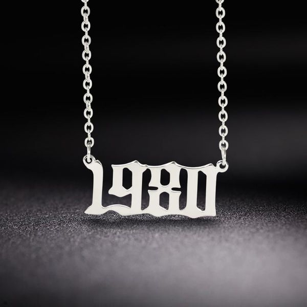 

pendant necklaces dawapara year number 1980 to 2021 stainless steel jewelry gold birthday gift digital, Silver