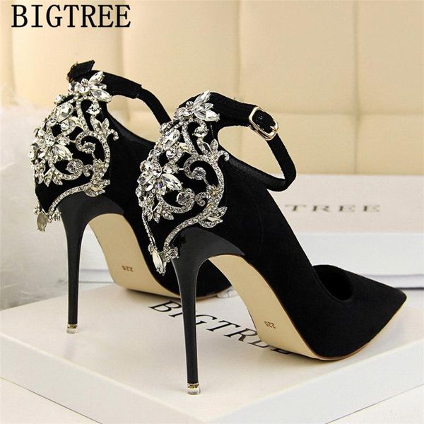 

dress shoes arrival 2021 mary jane wedding heels rhinestone women red ladies pumps bigtree crystal buty, Black