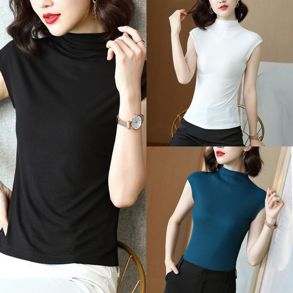 

y1jrp shirt new turtleneck temperament base blackunderpants underpants women's summer t-shirt summer t short 2020 short-sleeved women&#, White