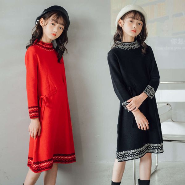 

2020 12613 korean girls' autumn winter version thickened sweater knitted skirt parent child new year drs, Red;yellow