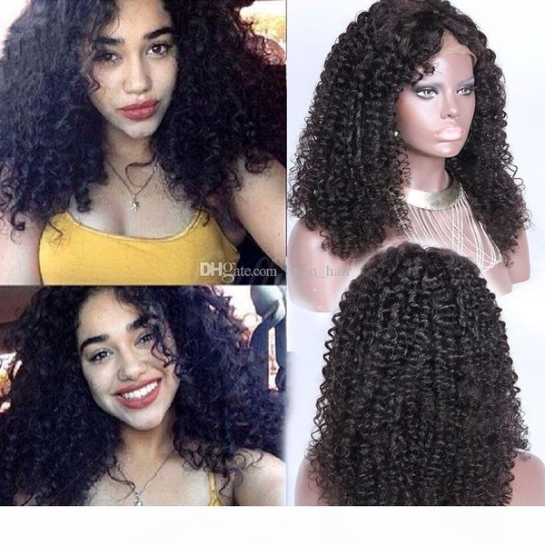 

волосы парики афроамериканцы 9а монгольской kinky завитые человеческих волос парики шнурка с ребенком волос afro kinky завитые glueless полн, Black;brown