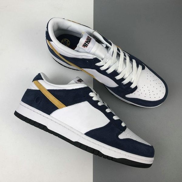 

new sb dunks low 80s bus running shoes for men women sports skateboard sneakers navy blue gold white trainers des chaussures, White;red