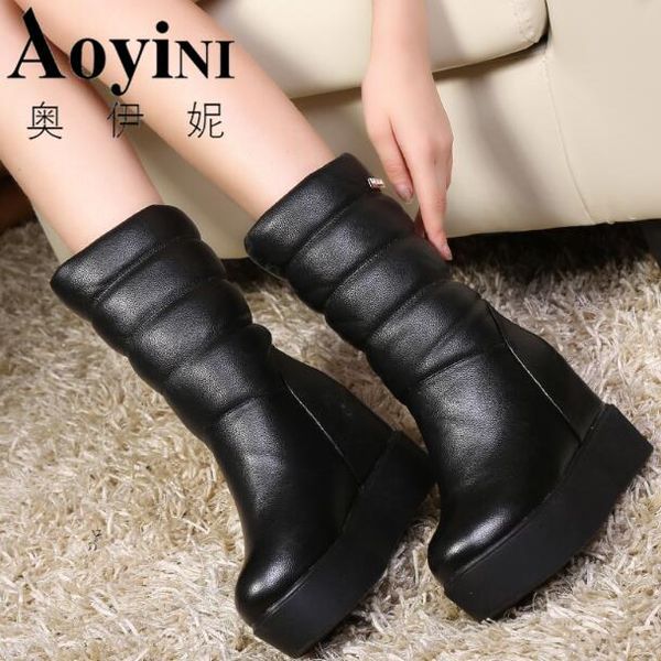 

2020 women fashion boots ankle boots ladies soft turned over snow women fur plush platform shoes, Black
