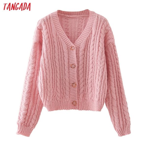 

tangada women basic pink twist cardigan vintage jumper lady fashion knitted cardigan coat 4t37 c1023 c1030, Black