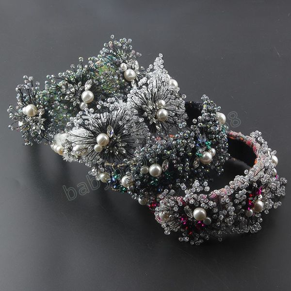

fashion hair hoop flower color cloth crystal particle pearl headbands ladies catwalk gift hair accessories, Slivery;white
