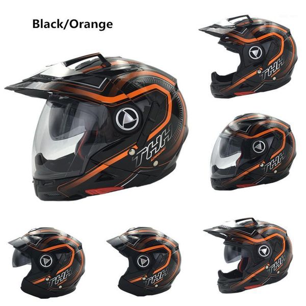

thh ts45 muti-function motocross helmet dual lens motorcycle helmets for orange full face half face open helmet1