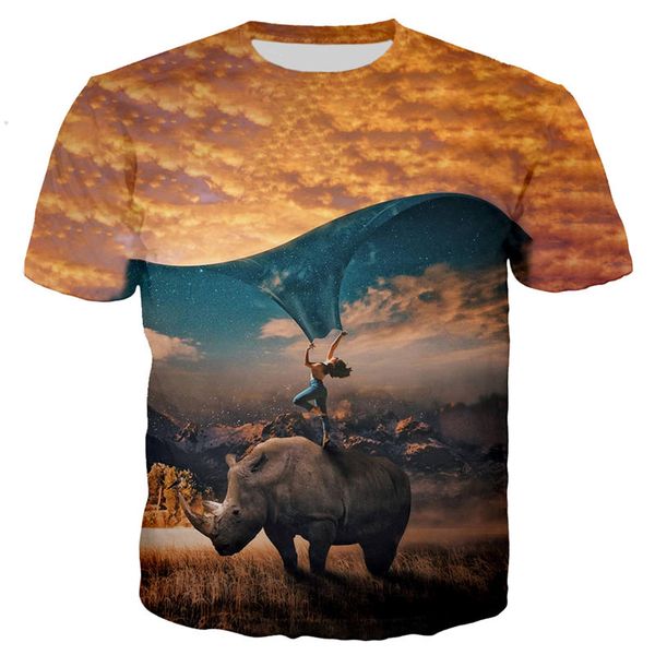 

new cool rhinoceros 3d print shirts comics anime kawaii men clothing